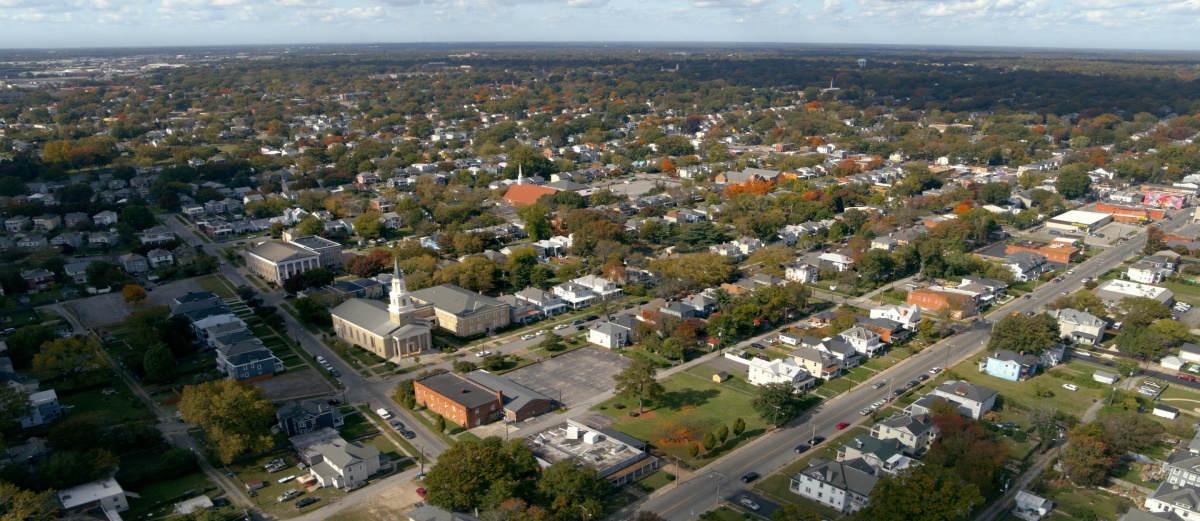 Aerial shot of suburban neighborhood